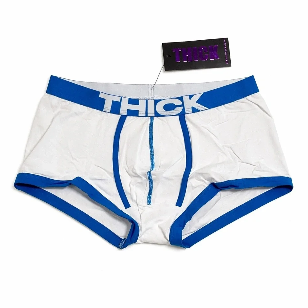 Andrew Christian THICK S (31-33) Boxer Brief White Blue Mens Underwear 92941 NEW